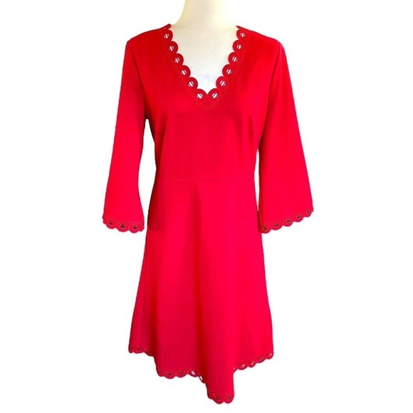 Chico’s Ponte Openwork Trim Dress Red Size 0 Small 4 A-line Cocktail Party - Picture 2 of 16